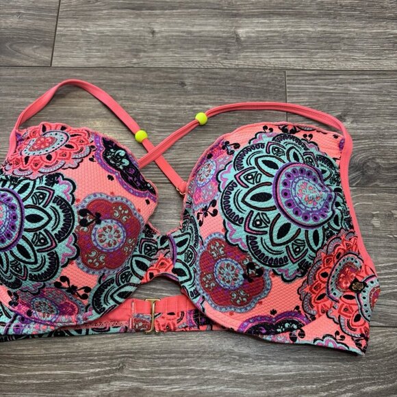 La Vie En Rose Aqua Push Up Bikini TOP ONLY Womens Floral Pink XL Underwire Swim - Picture 2 of 12